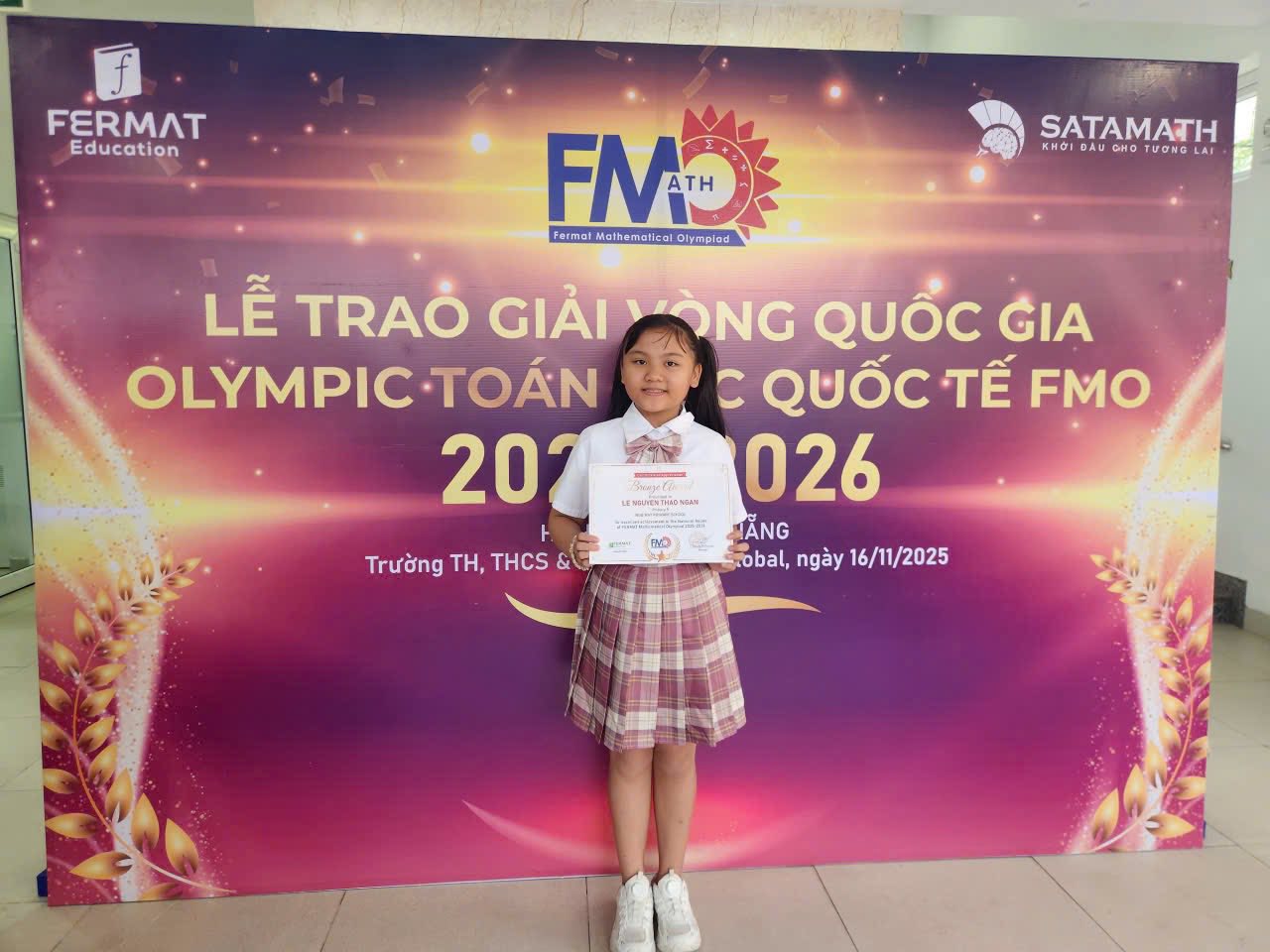 Em Lê Nguyễn Thảo Ngân, học sinh lớp 5/4 đã xuất sắc dành được Huy chương Đồng vòng thi Quốc gia Olympic Toán học quốc tế FMO 2025 - 2026
